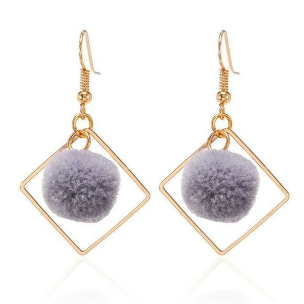 New Gold Square‎ Gray Pom Pom Cute Boho Bohemian